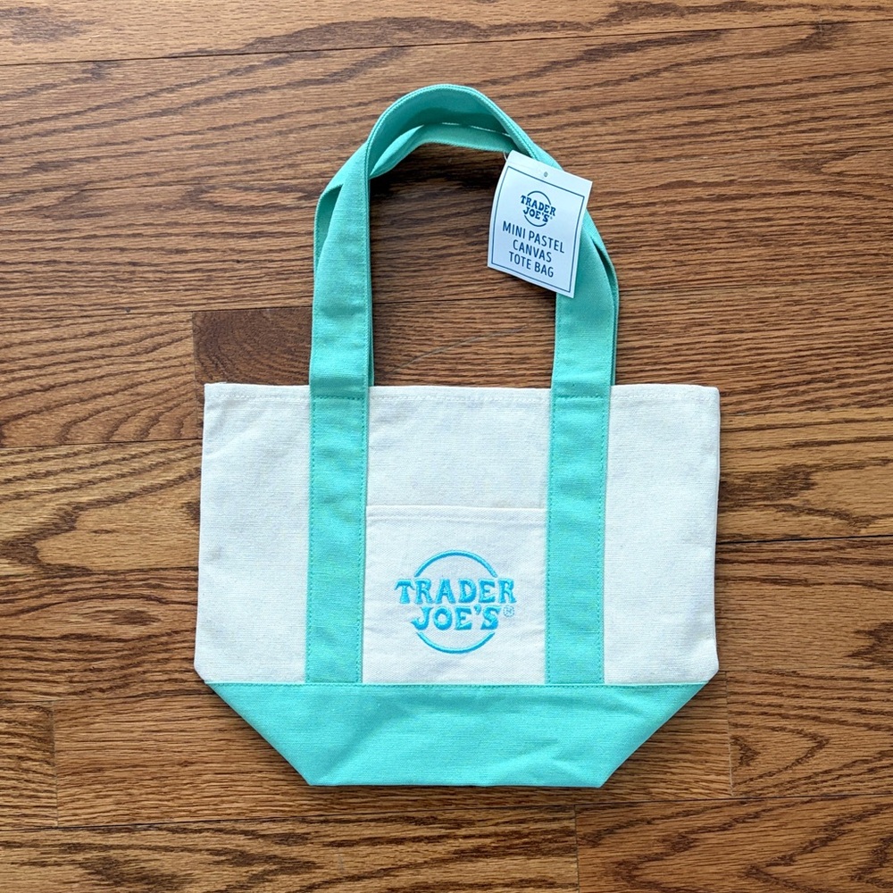 Trader Joe’s Mini Pastel Canvas Tote Bag - Aqua/White